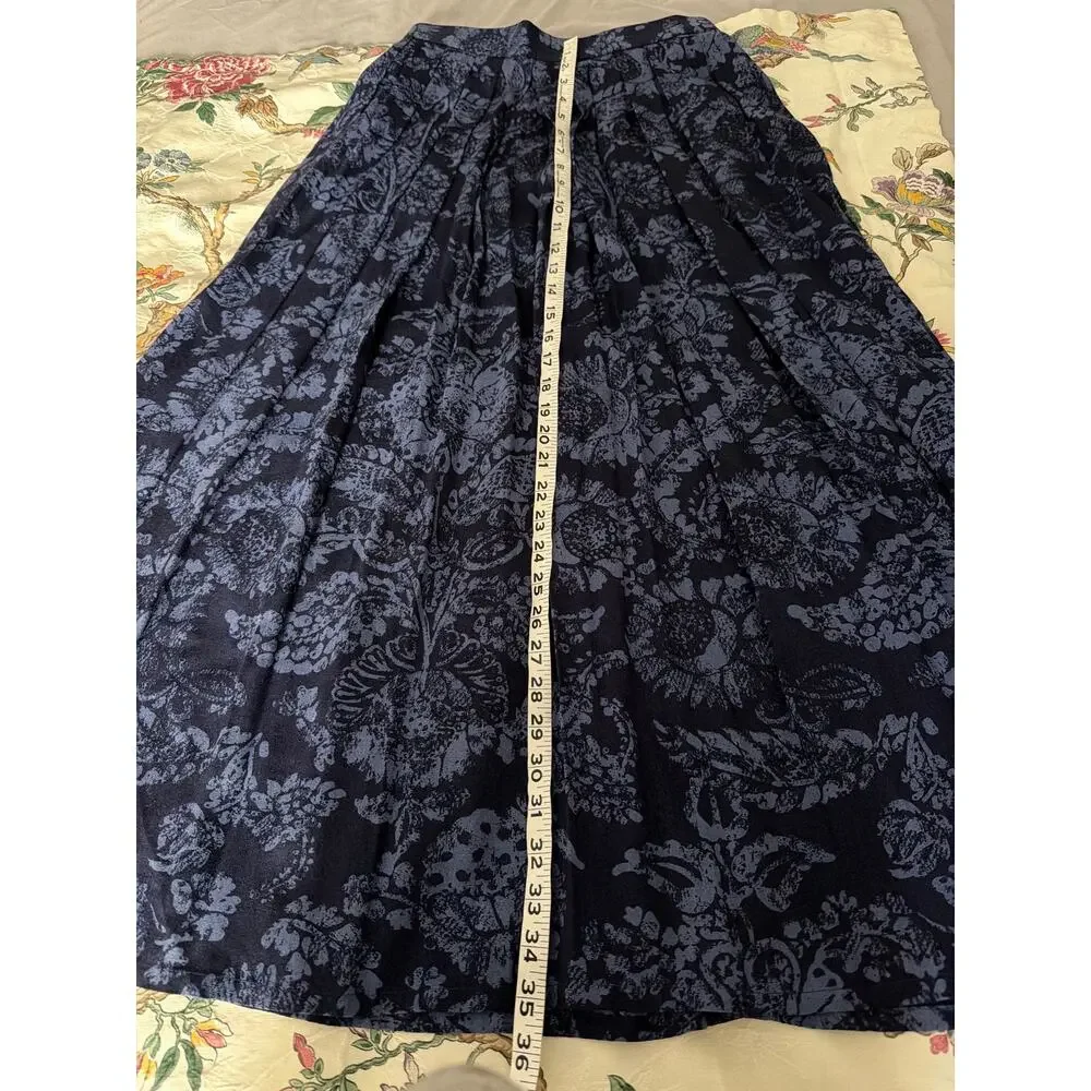 Jaeger Vintage Blue Floral Blouse &‎ Pleated Skirt Set US 4 Small